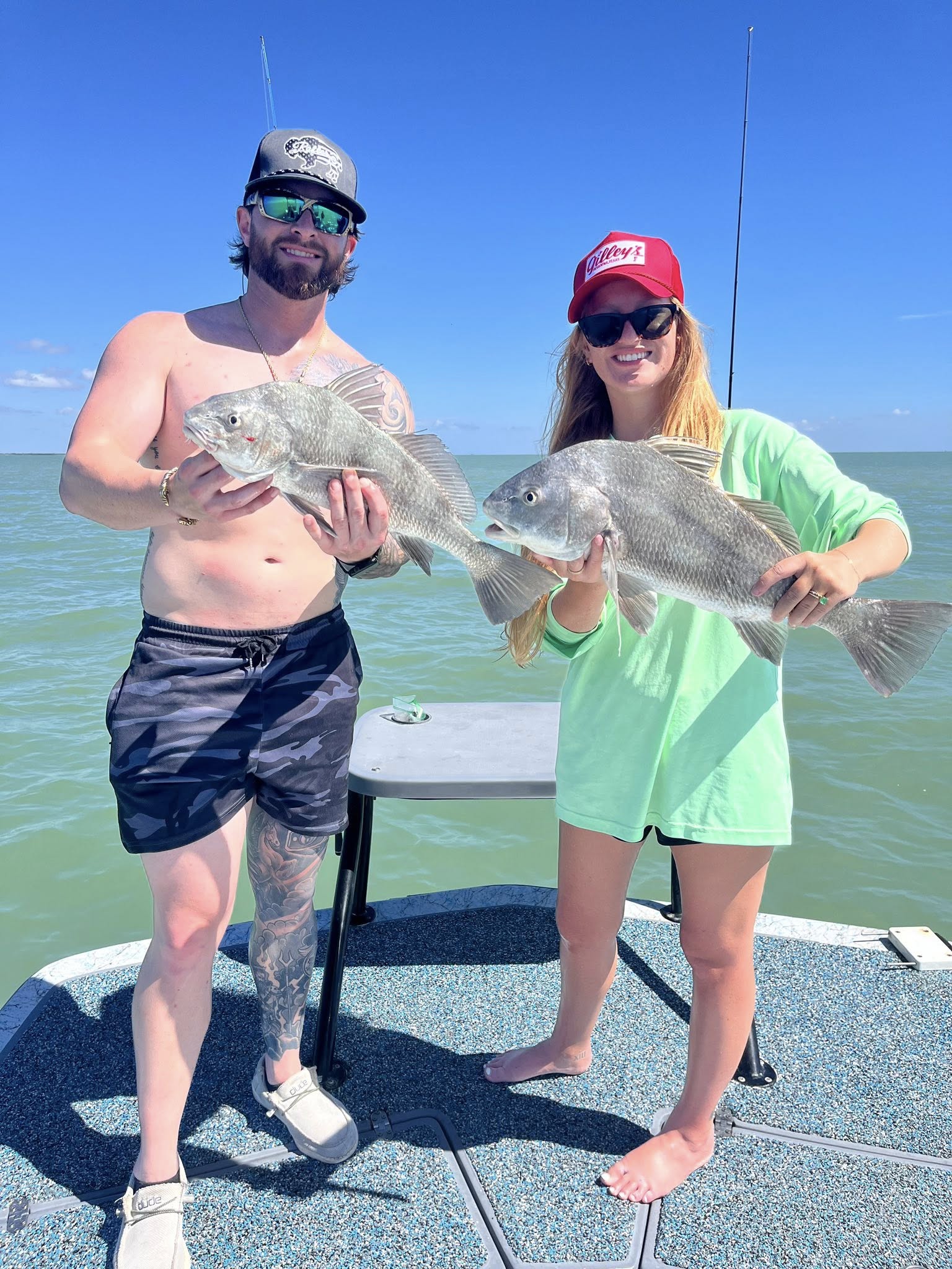 Two black drum caught fishing on South Padre Island TX
