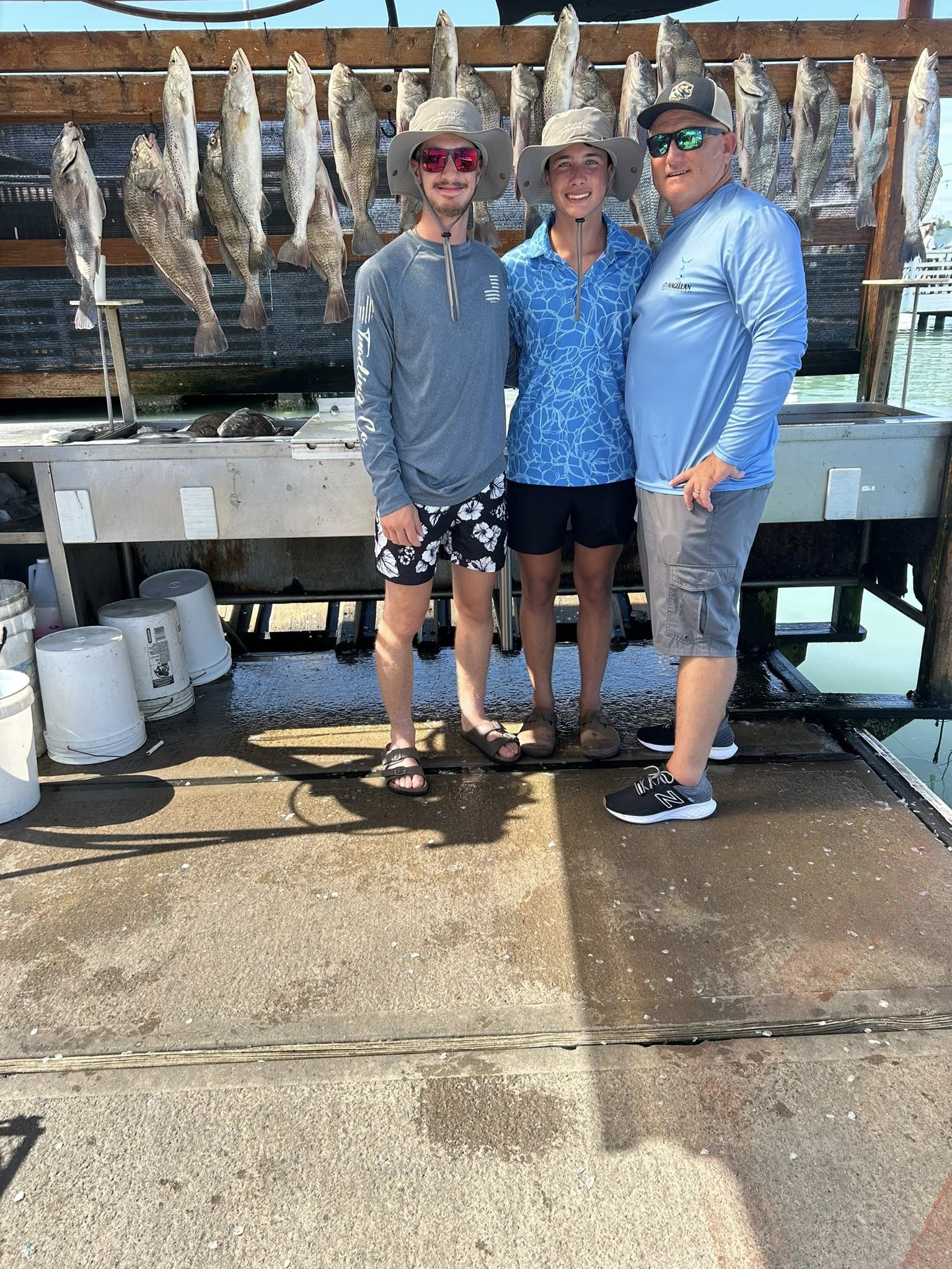 Black drum fishing catch displayed on cleaning station at South Padre Island TX