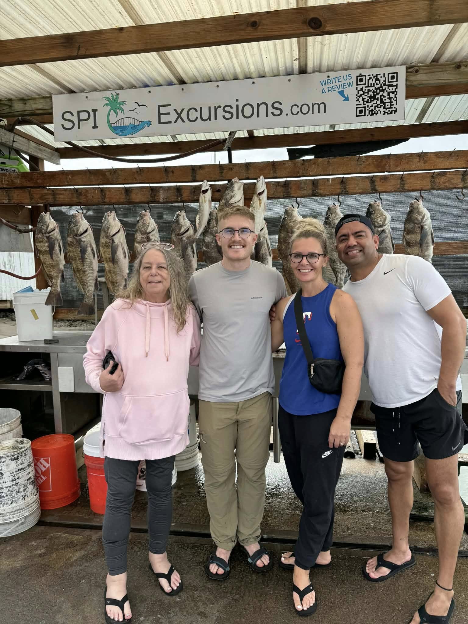 Black drum fish catch displayed at fishing cleaning station in South Padre Island TX