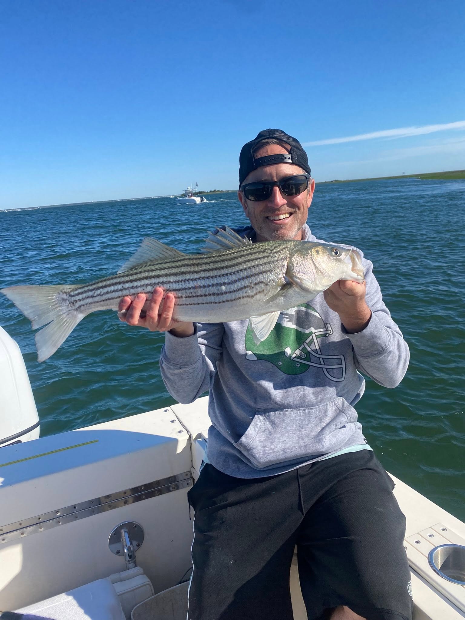 Striped bass caught while fishing in Barnegat Light NJ