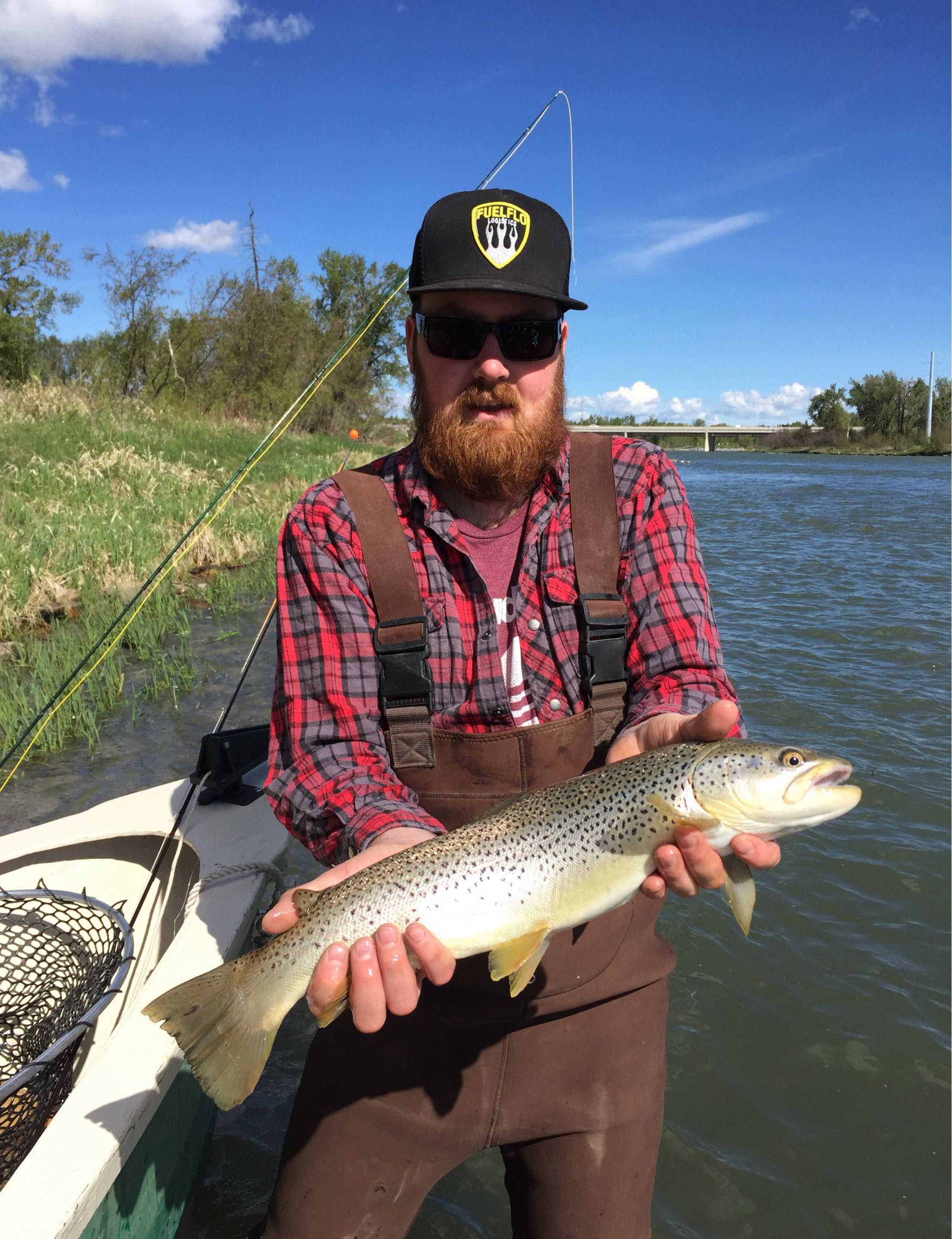 Fisherman catches a rainbow trout in AB