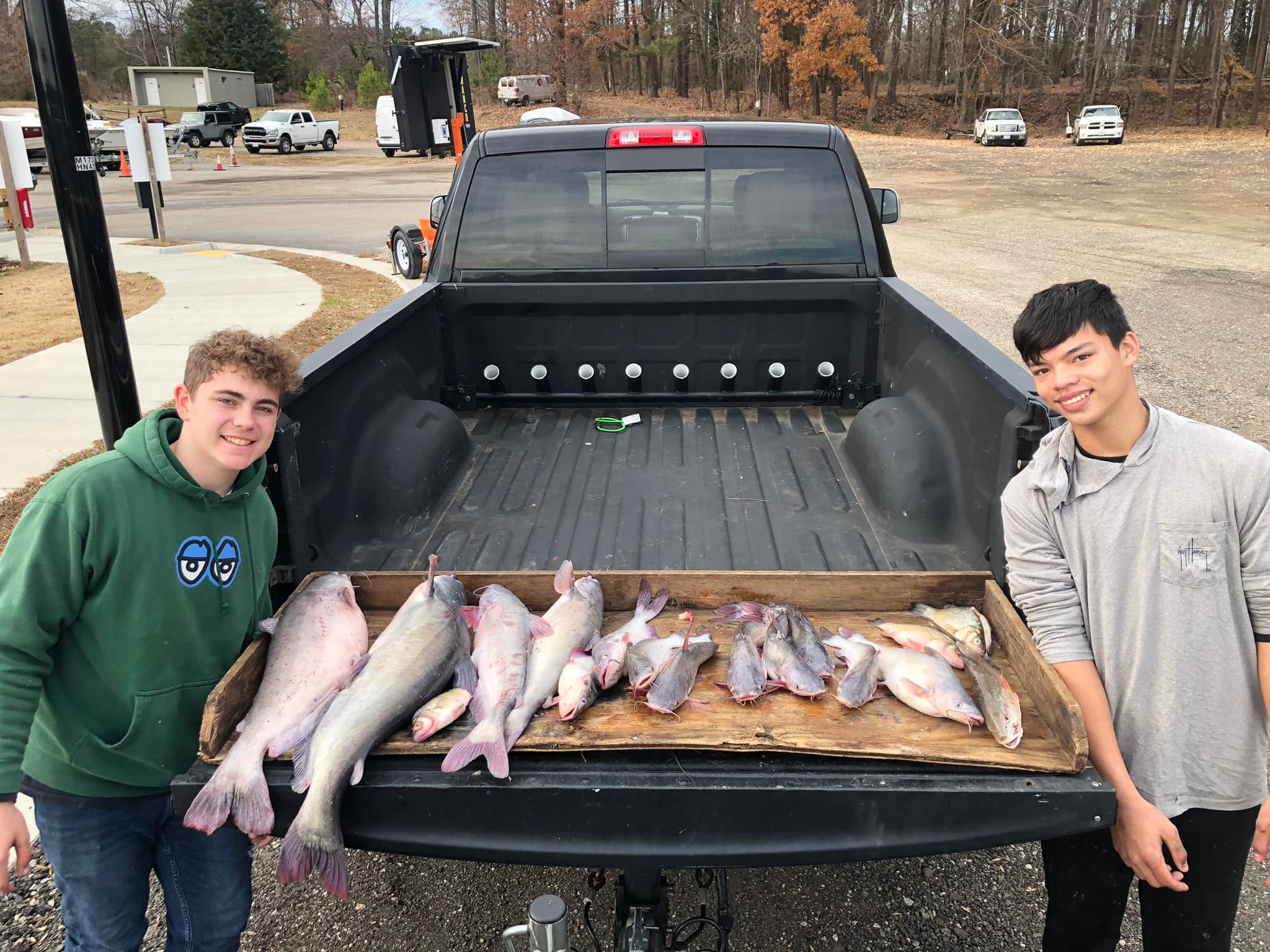 Three blue catfish caught during fishing in Williamsburg