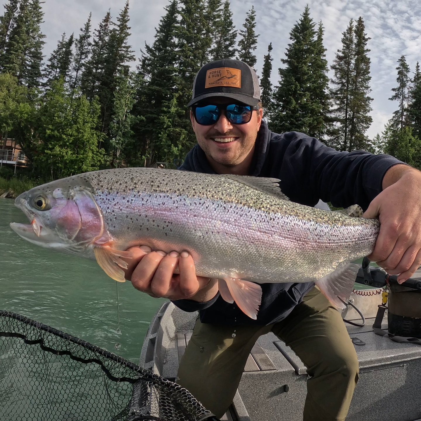 A single rainbow trout caught while fishing in Alaska
