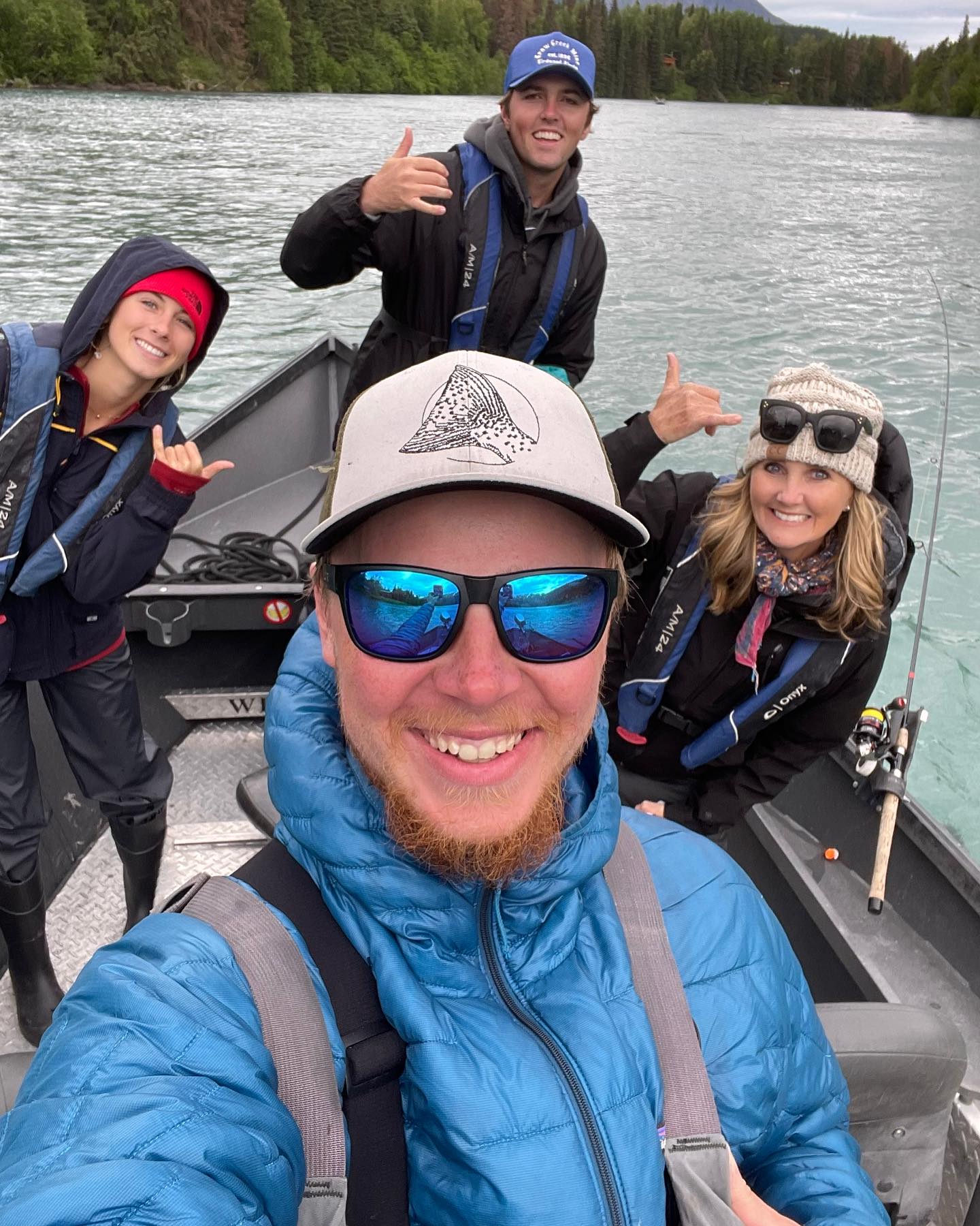 Four anglers enjoying a fishing trip in Sterling