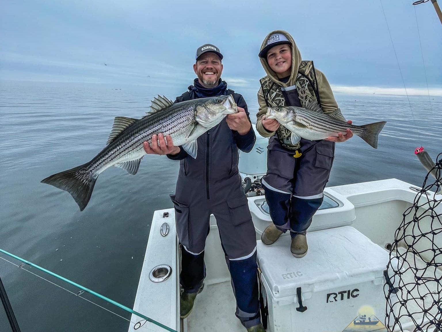 Two striped bass caught on a fishing trip in Virginia