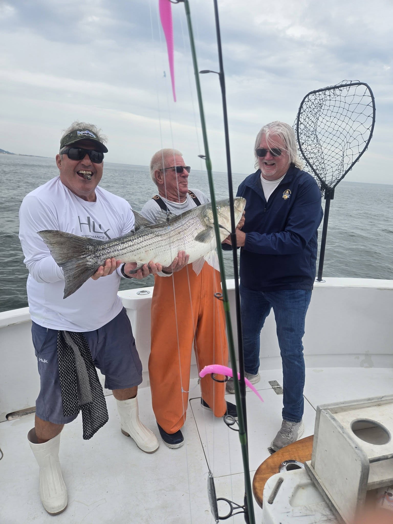 Striped bass catch on fishing boat in Belmar NJ waters