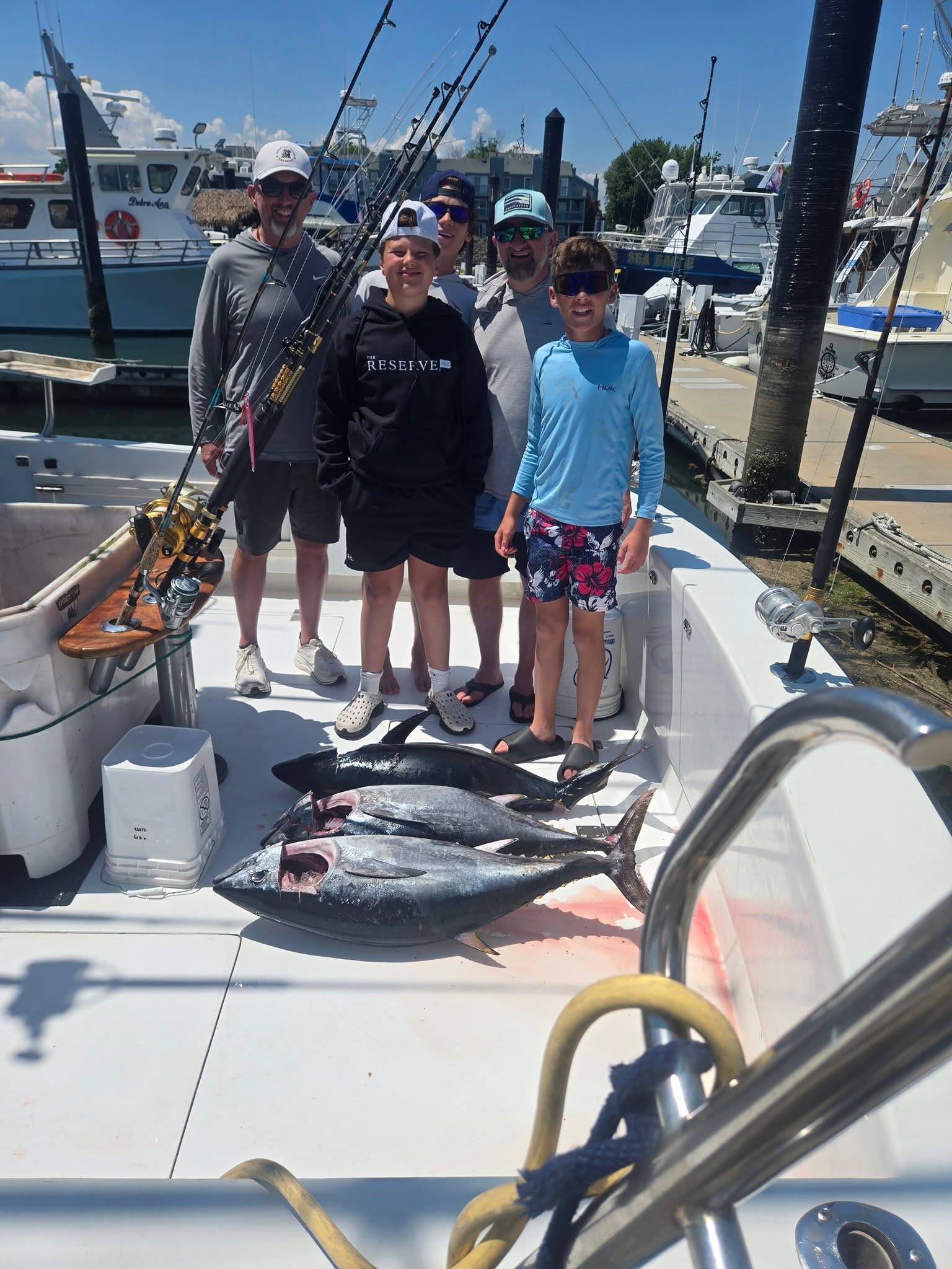 Yellowfin tuna catch on fishing boat deck at Belmar NJ marina