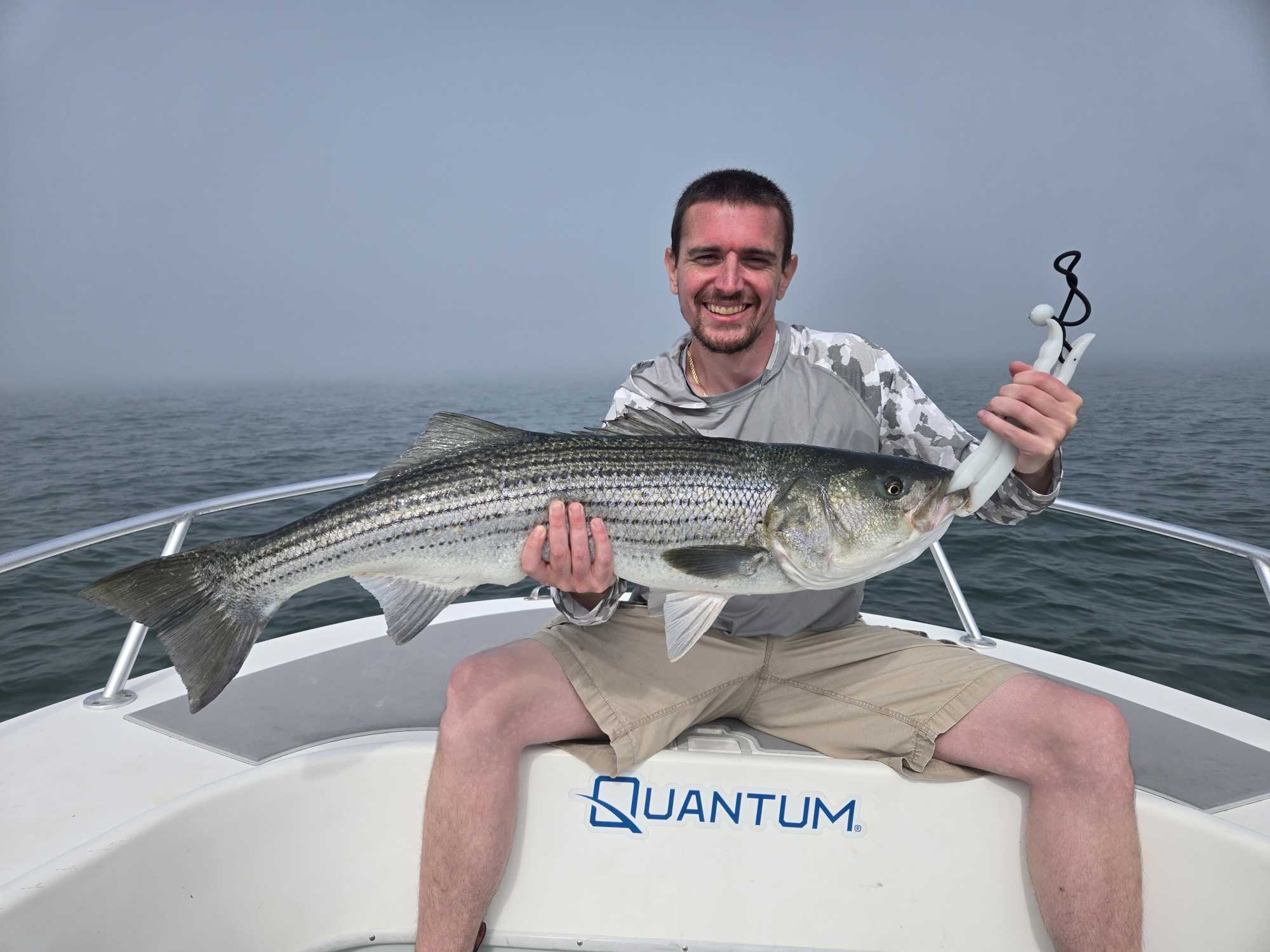 Striped bass caught while fishing in Winthrop MA from boat on ocean