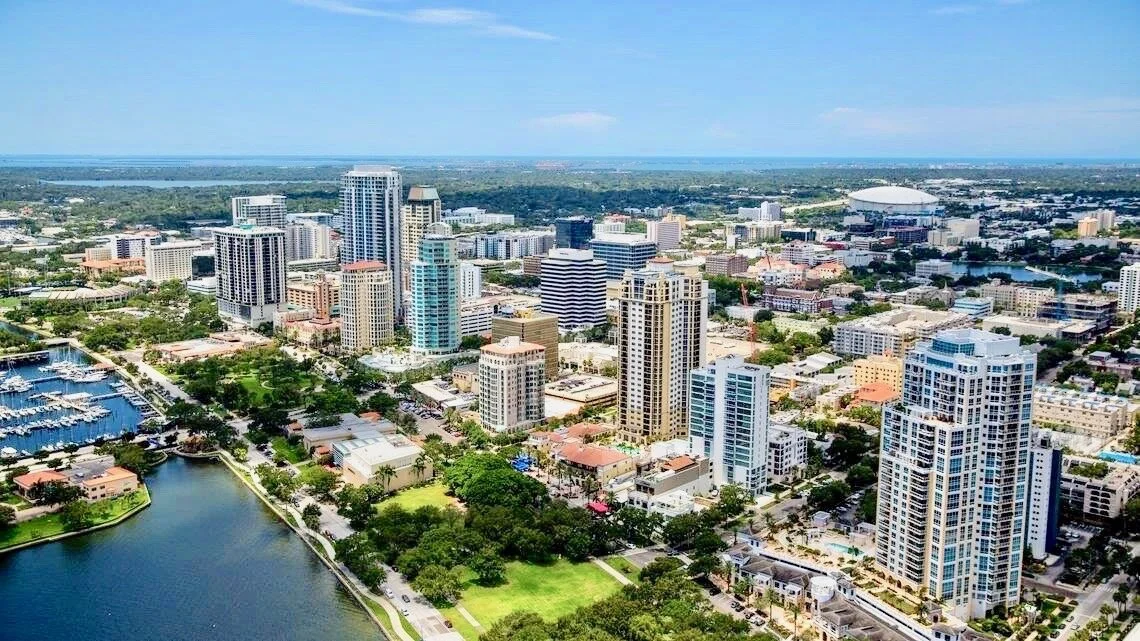 Private golf cart city tour through St. Petersburg Florida with waterfront views and landmarks