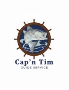 Cap'n Tim Guide Service fishing charter logo with striped bass design and ship wheel from Pottsboro TX
