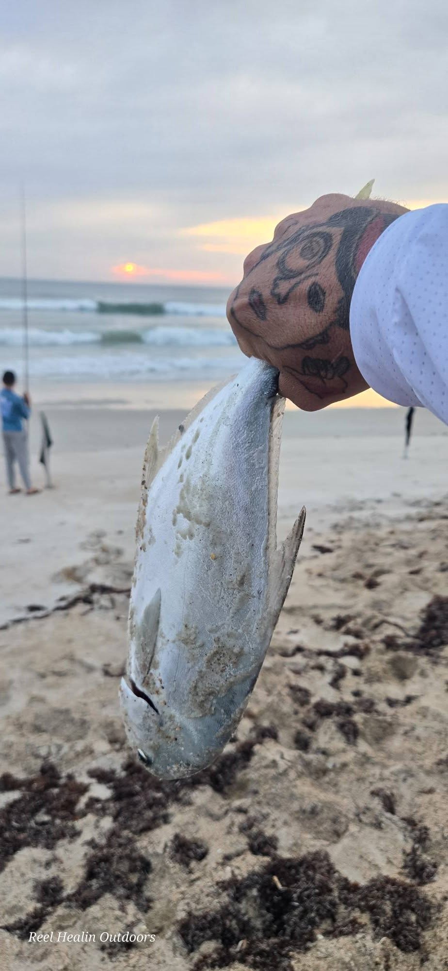 Fresh caught fish being held on New Smyrna Beach FL at sunset