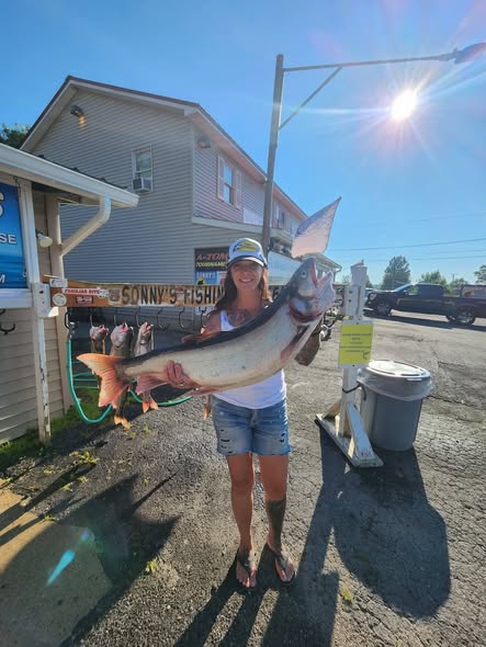 Large salmon catch displayed at fishing charter business in Pulaski NY