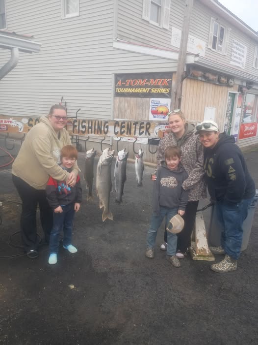 Fresh caught salmon displayed at fishing center in Pulaski NY