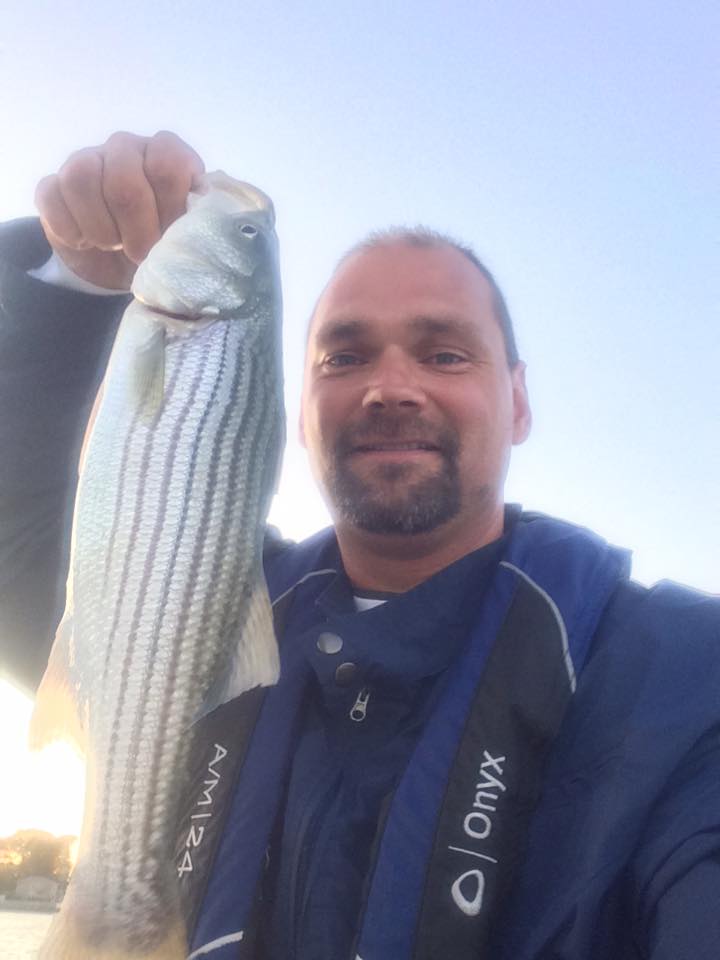 Photograph of a 16-inch striped bass caught in MA