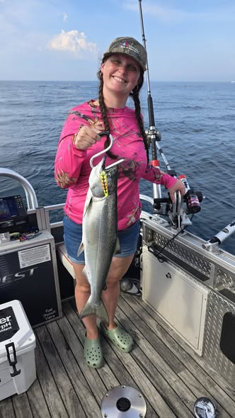 Chum salmon catch on fishing boat in Whitehall MI