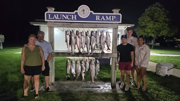 Bluefish catch displayed at launch ramp in Whitehall MI
