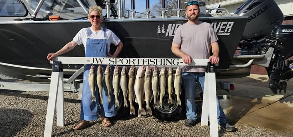 Fishing charter display showing multiple fish catch at Vermilion OH marina