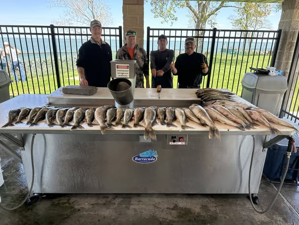 Large catch of fish displayed on cleaning table at Vermilion OH fishing location