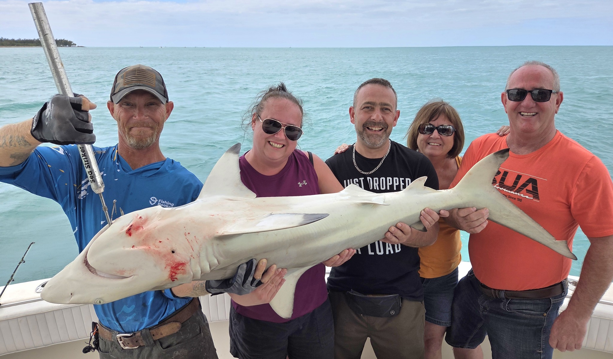 Successful blacktip shark fishing catch displayed on boat in Key West Florida waters