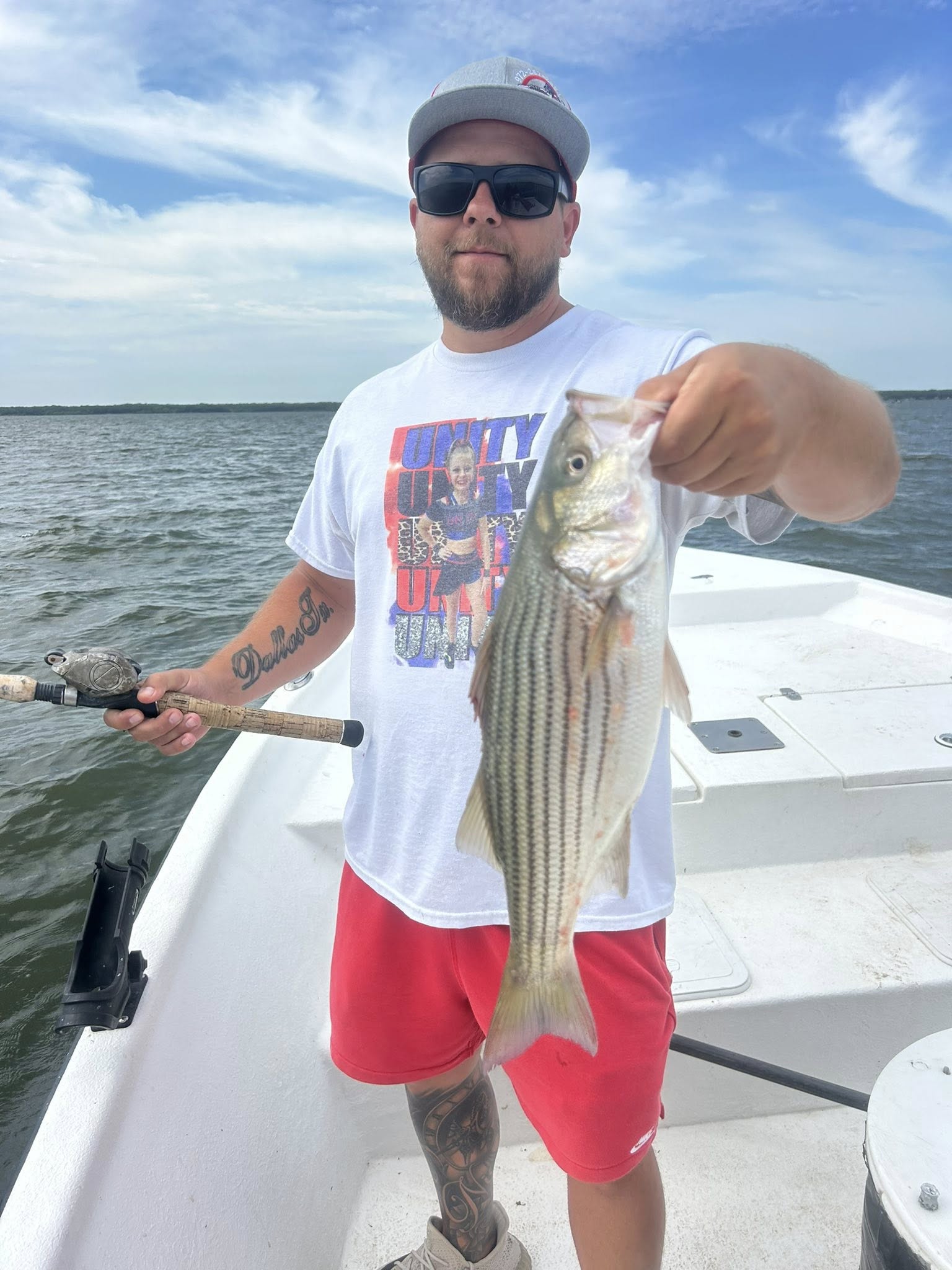 Striped bass caught while fishing on boat in Quinlan TX