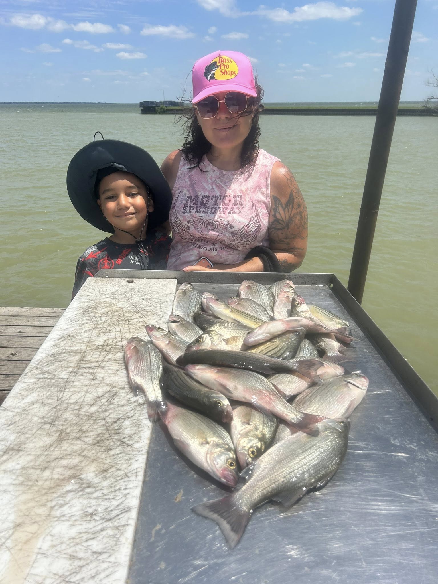 Fresh caught white bass displayed on fishing table in Quinlan TX