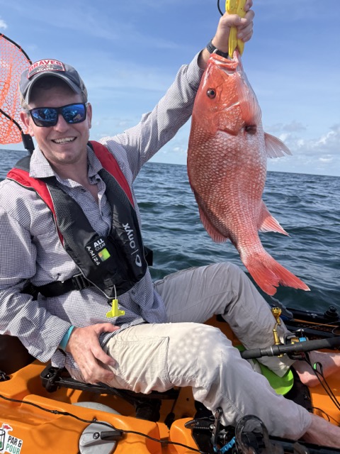 Private single angler offshore kayak fishing trip with live bait and trolling gear