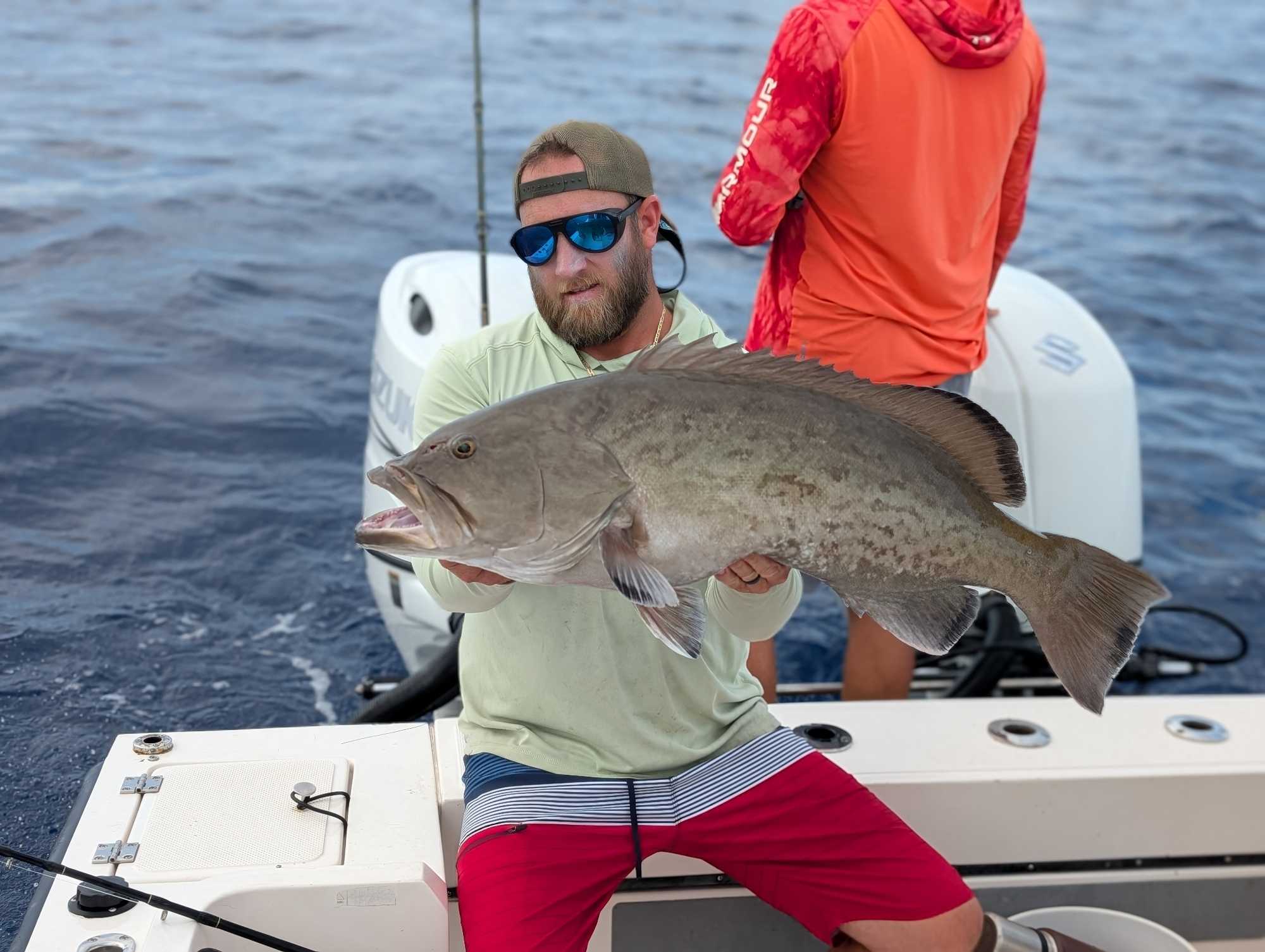 Fresh caught gag grouper displayed on fishing charter boat in Tampa FL waters