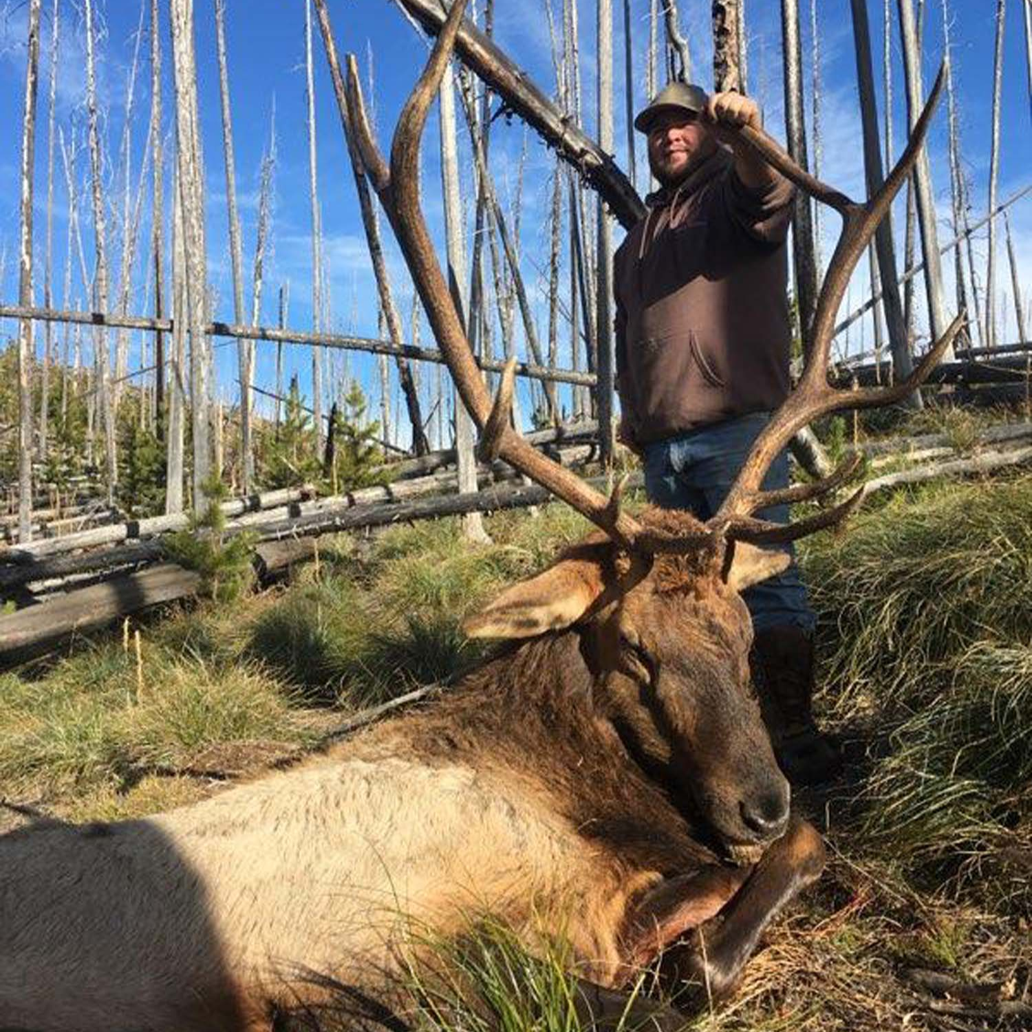 Wyoming elk hunters with guide in remote mountain terrain during fall hunting season