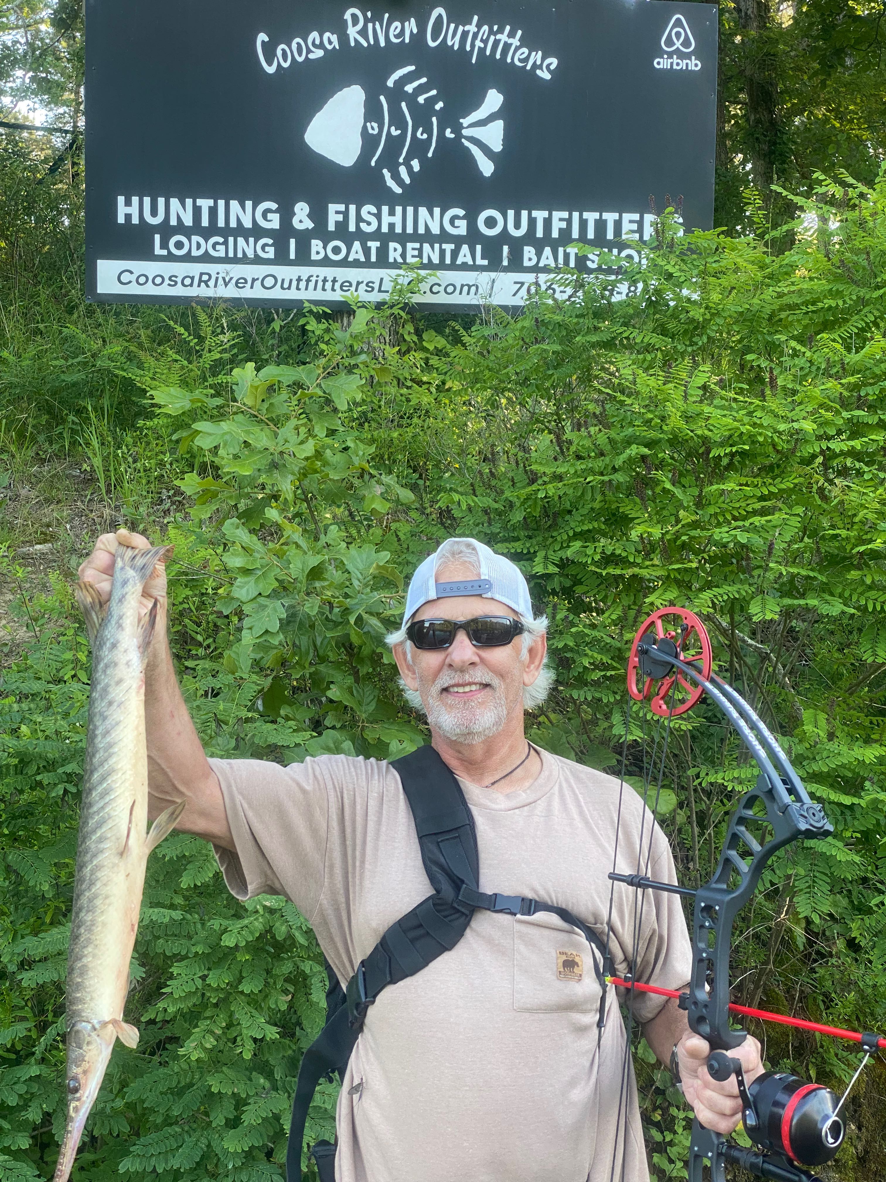 Spotted gar caught while bowfishing in Cave Spring GA with compound bow