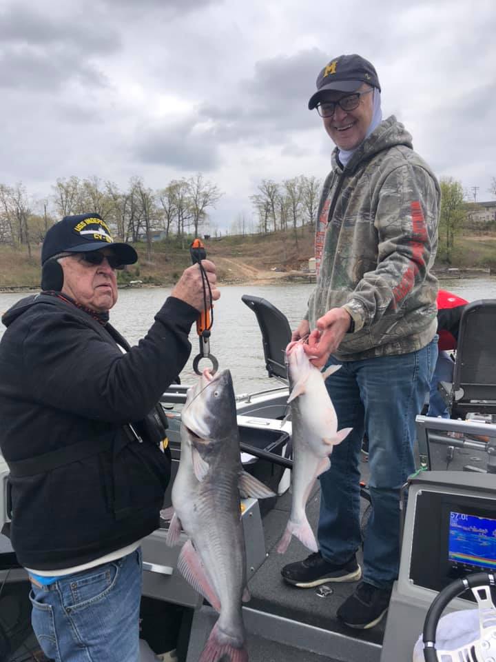 Two white catfish and channel catfish, caught while fishing in Eldon