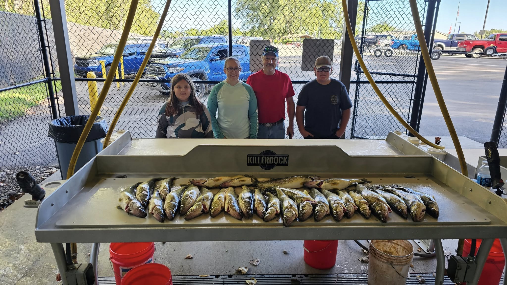 Fresh caught fish displayed on cleaning station at Erie PA fishing charter