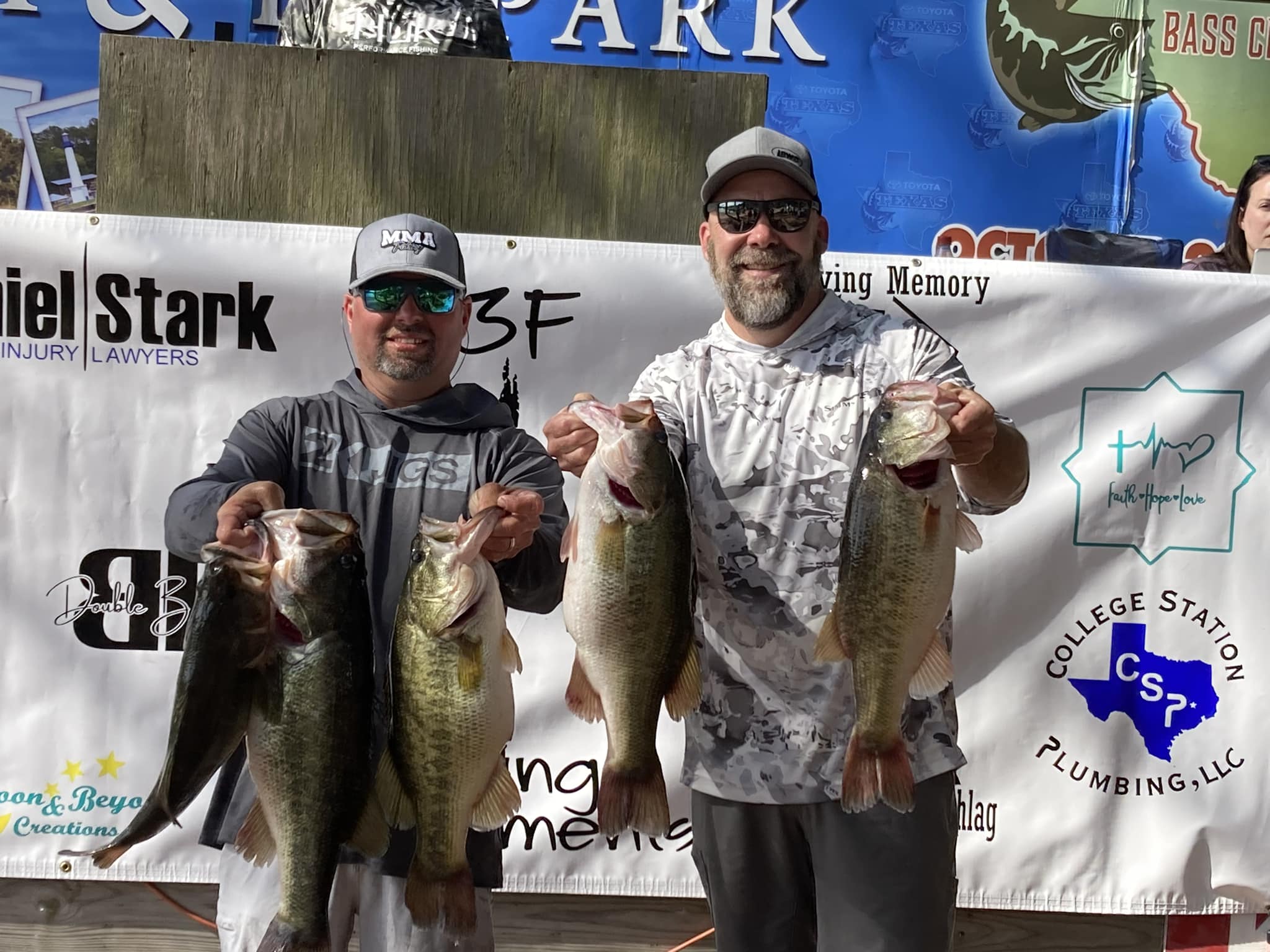 Five Largemouth Bass caught while fishing at Lake Conroe