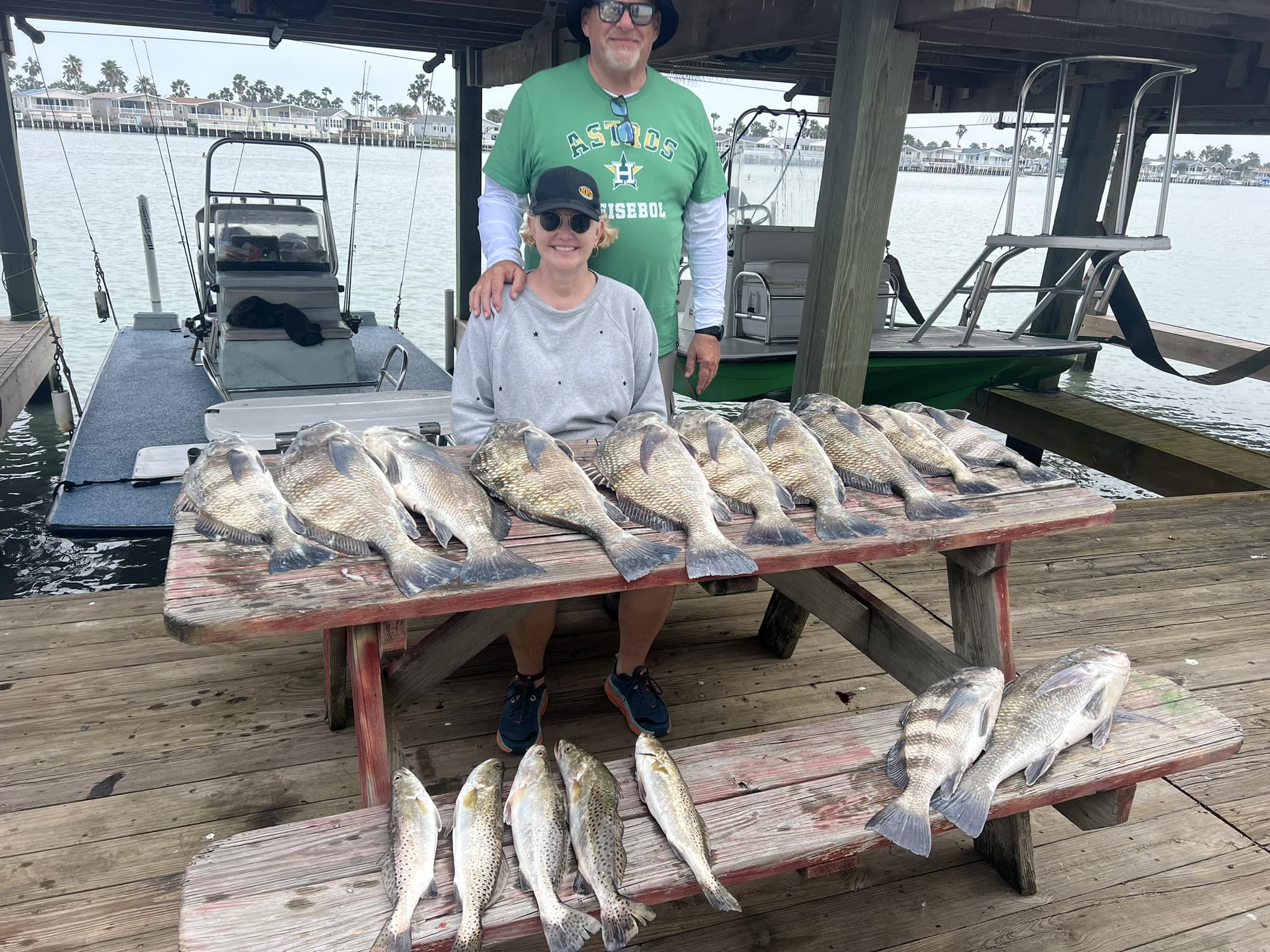 9 spotted weakfish and black drum fish caught while fishing in TX