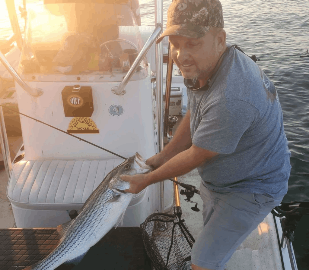 Striped bass fish caught in Flowery Branch