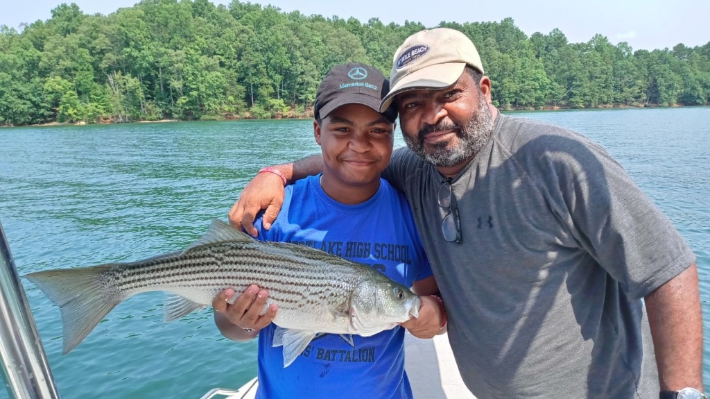 A 24-inch striped bass caught in Flowery Branch