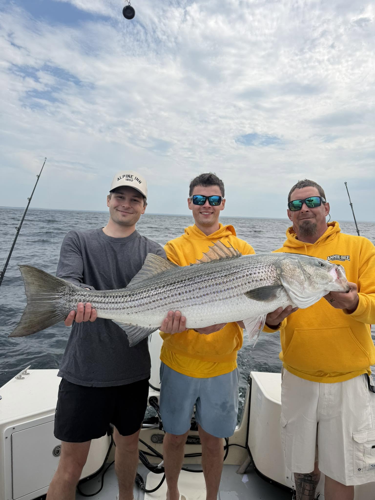 Large striped bass caught during fishing charter in Barnstable MA