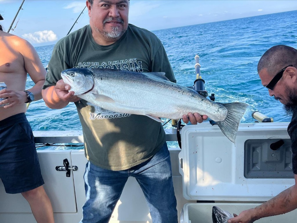 Two anglers with a big fish caught in Wisconsin
