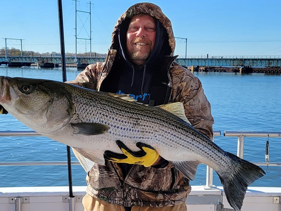 Striped bass caught while fishing in Keyport