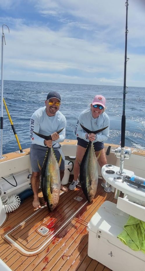 Two yellowfin tuna caught during a fishing tour in Quepos