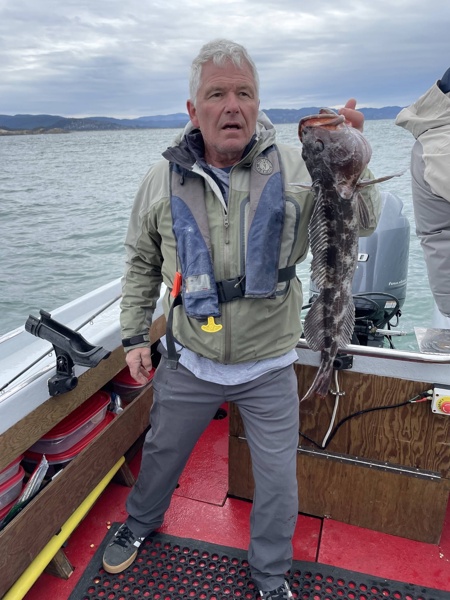 Lingcod catch displayed on fishing boat in Pacific City OR