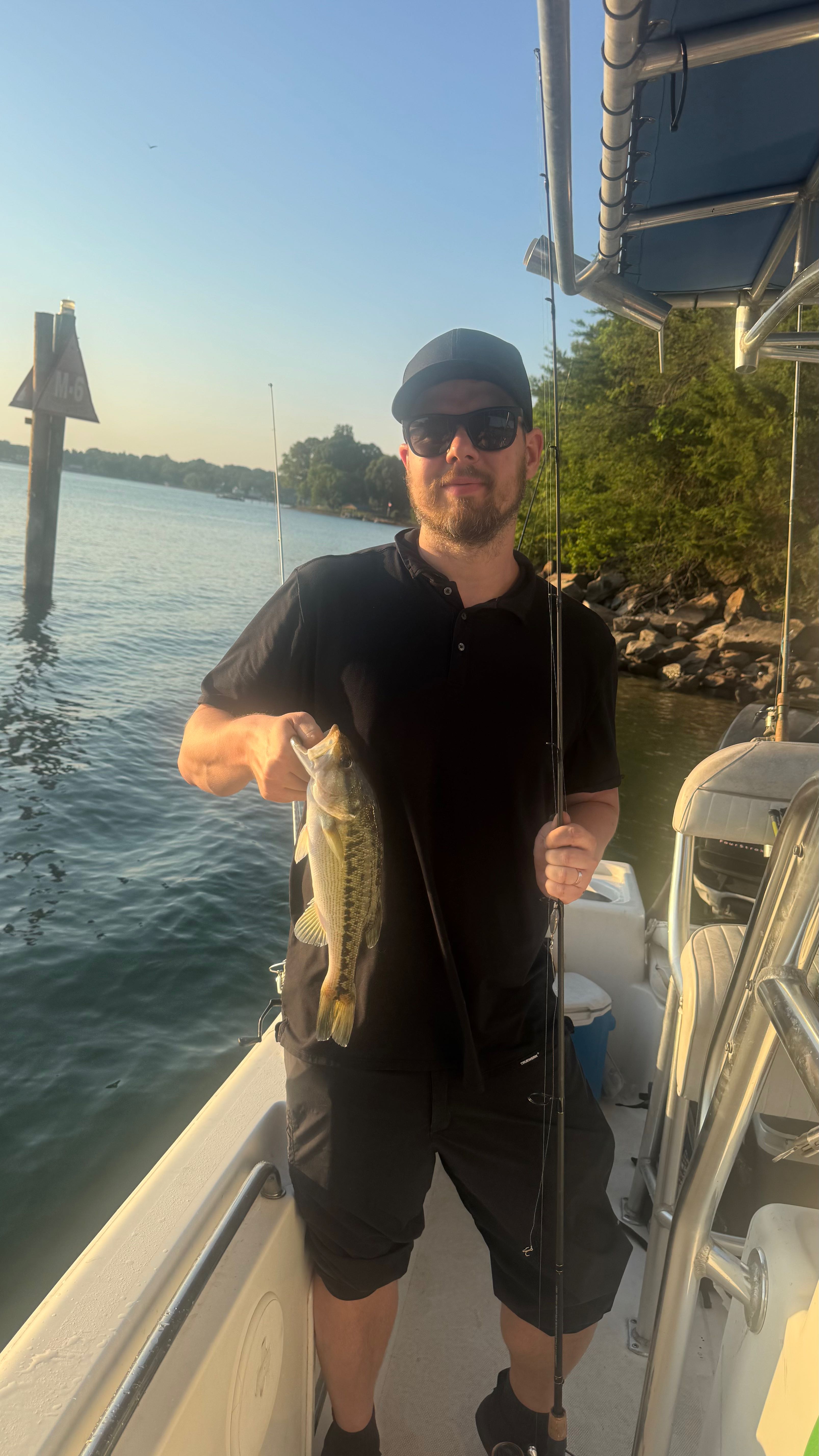 Spotted bass caught while fishing on boat in Denver NC waters