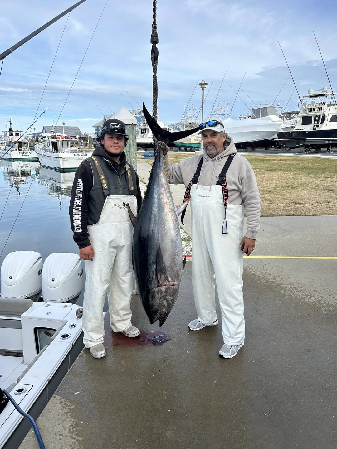 Bluefin tuna catch displayed at marina dock in Rehoboth Beach DE