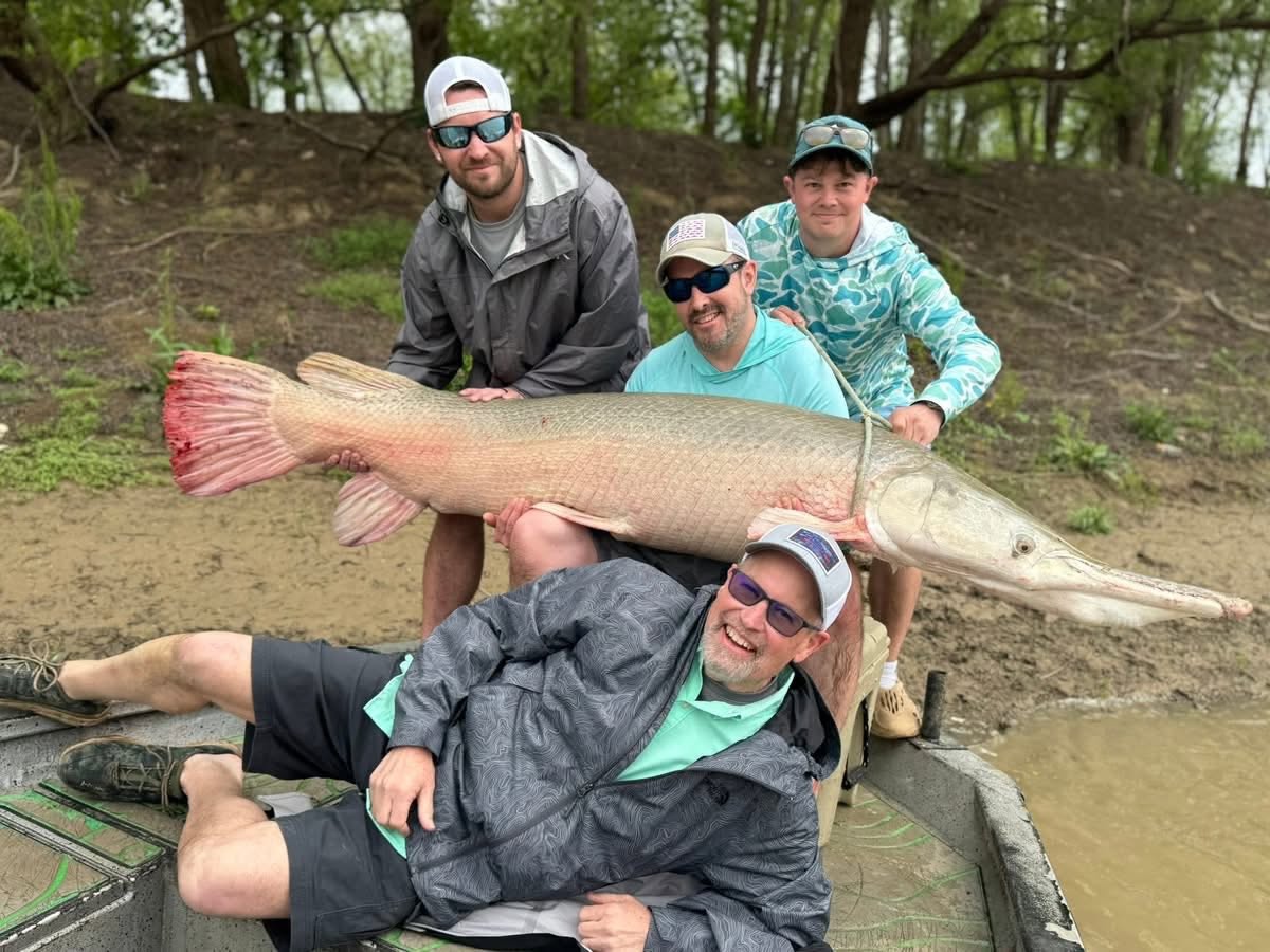 Alligator gar fishing on Trinity River near Palestine, Texas with professional guide service