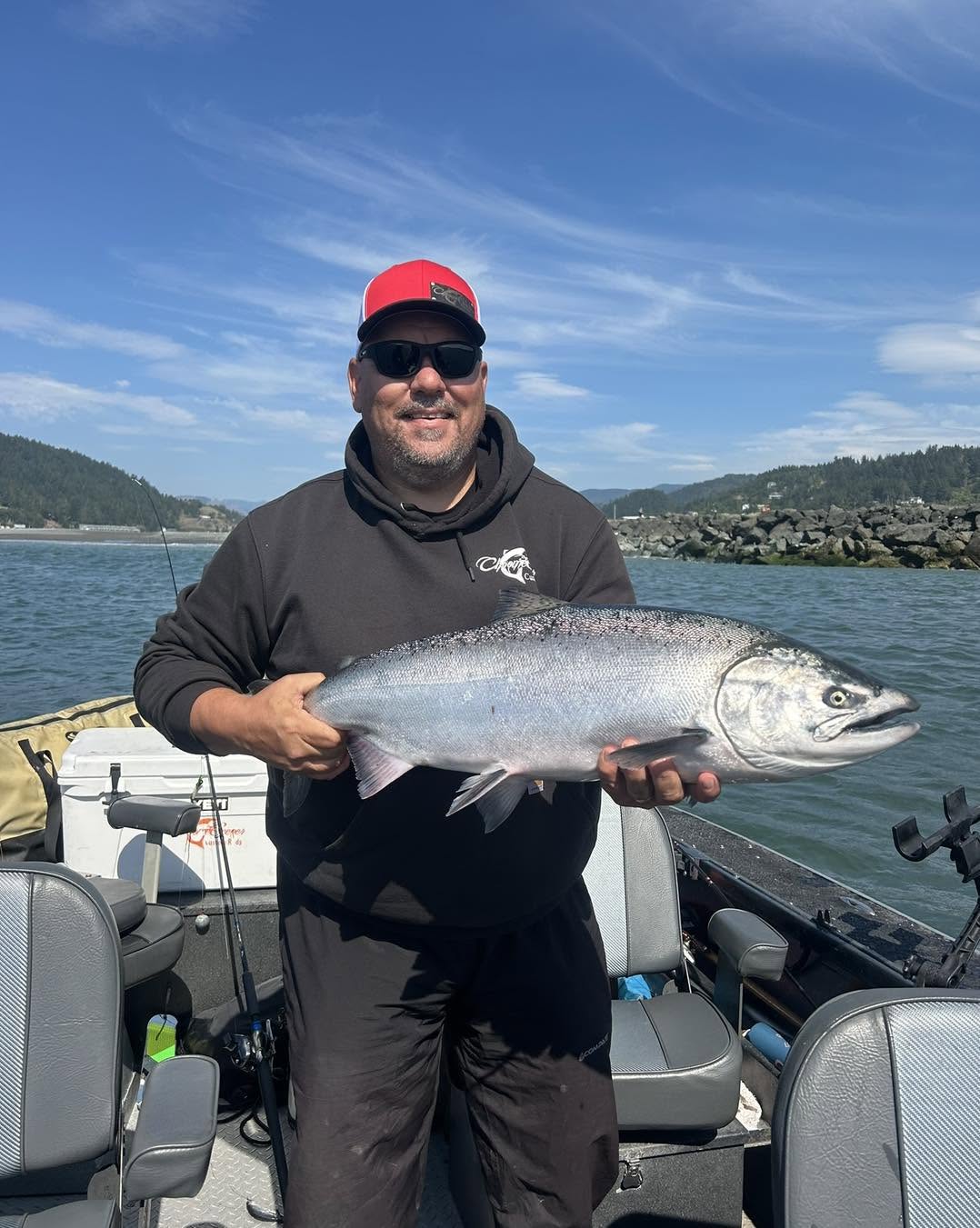 Chinook salmon catch displayed on fishing boat in Gold Beach OR