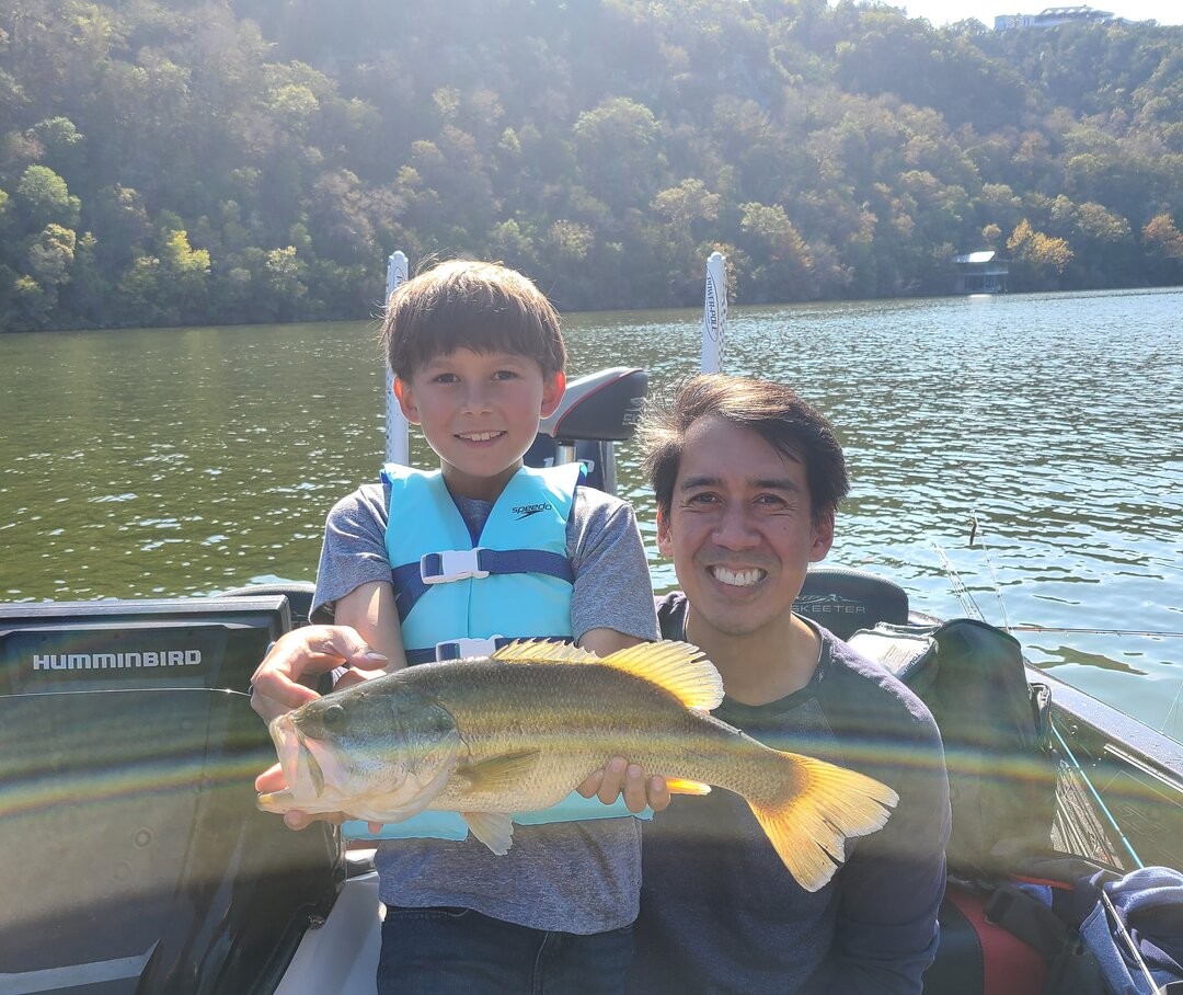 Freshwater fishing catch displayed on boat in Austin TX lake
