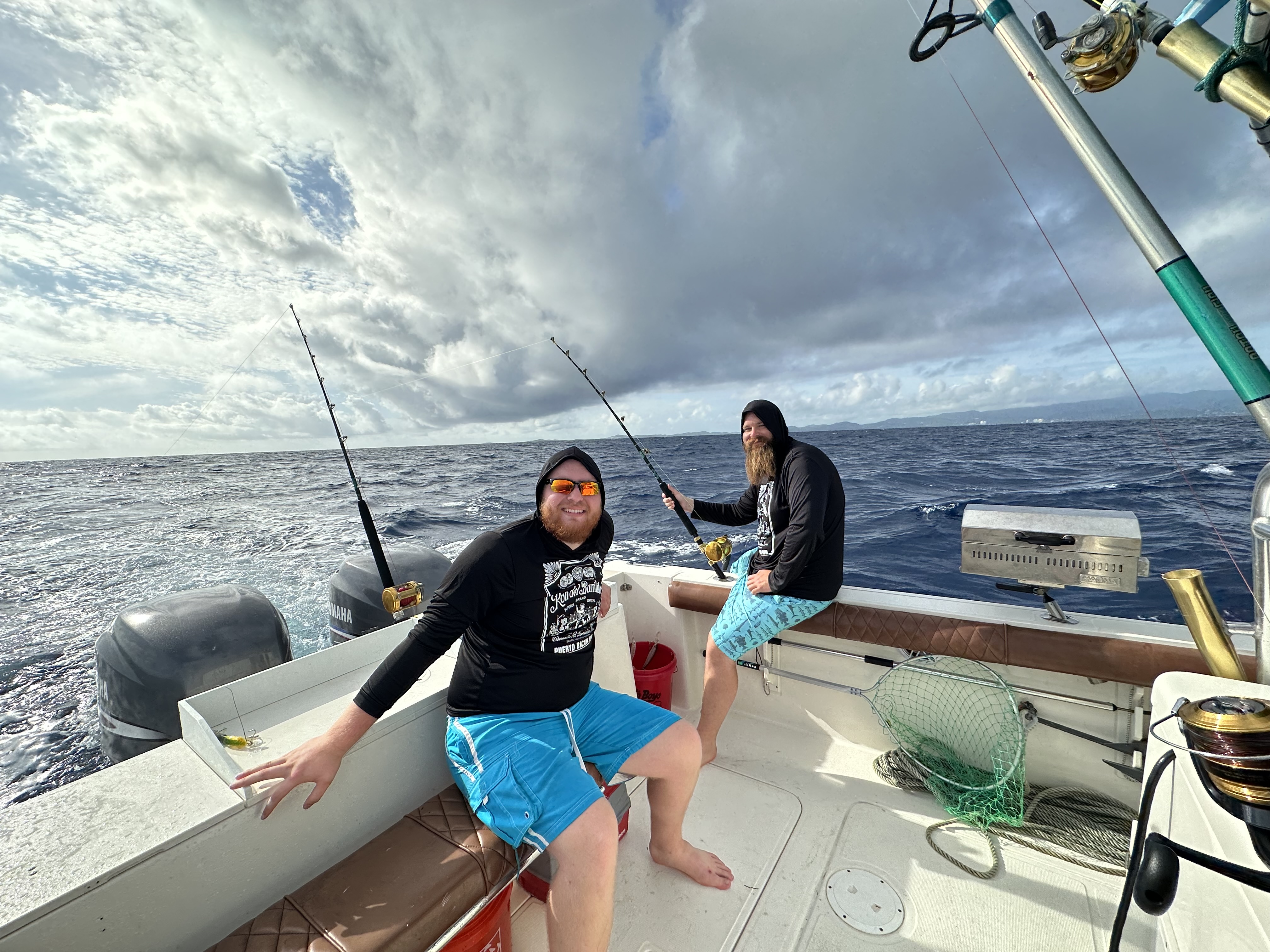 Two people enjoying a fishing tour in Puerto Rico