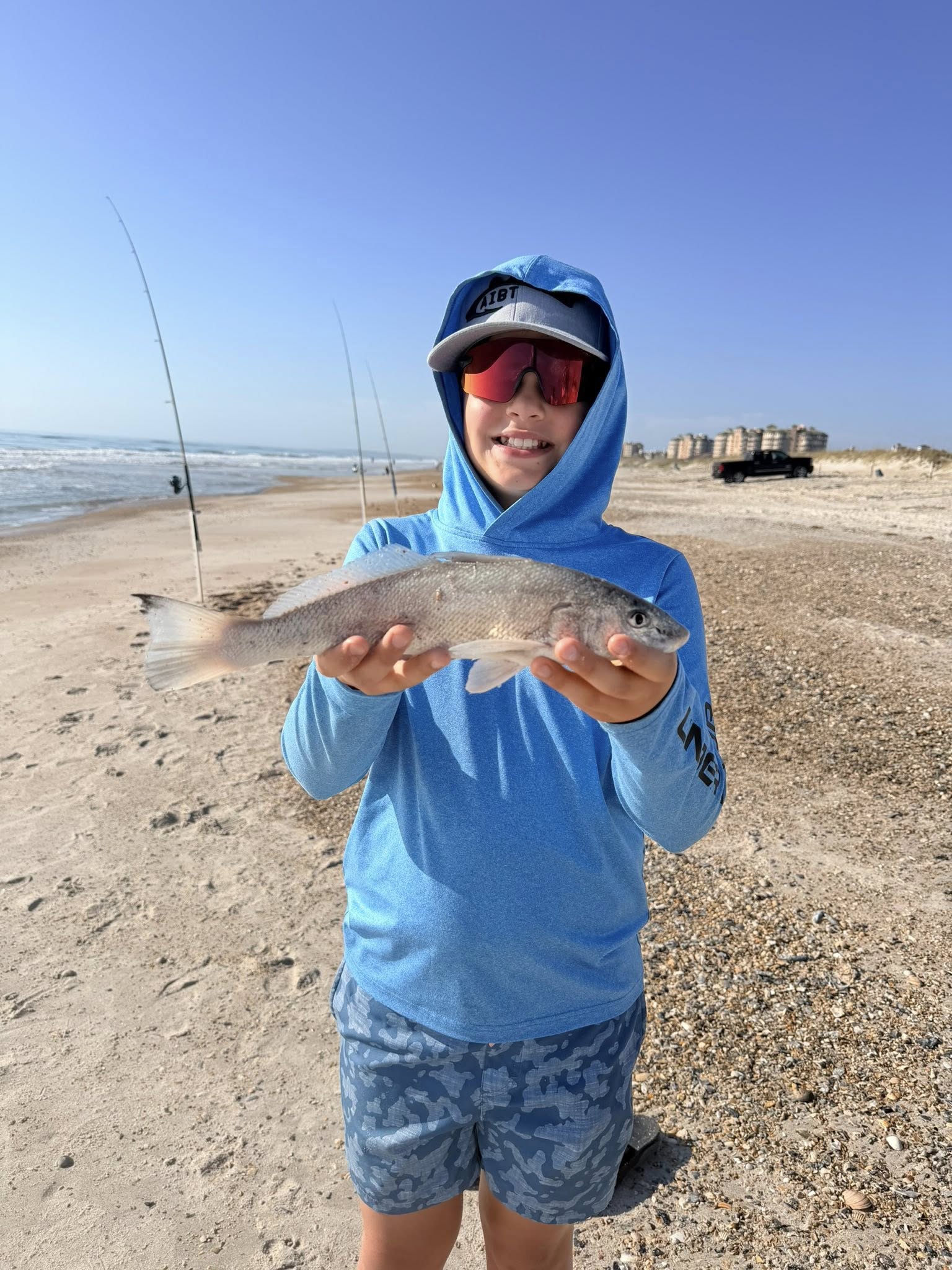 Kingcroaker fish caught during surf fishing at Fernandina Beach FL