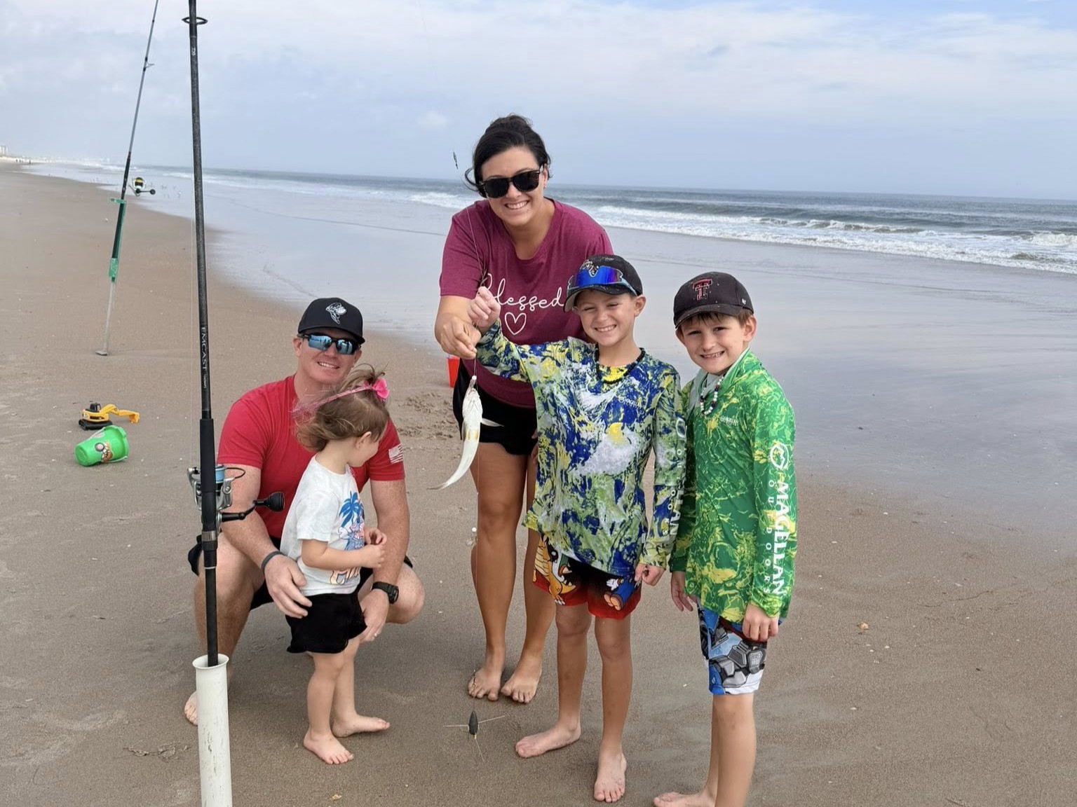 Family surf fishing on Fernandina Beach with Captain Brandon Biddle, Florida coast fishing trip