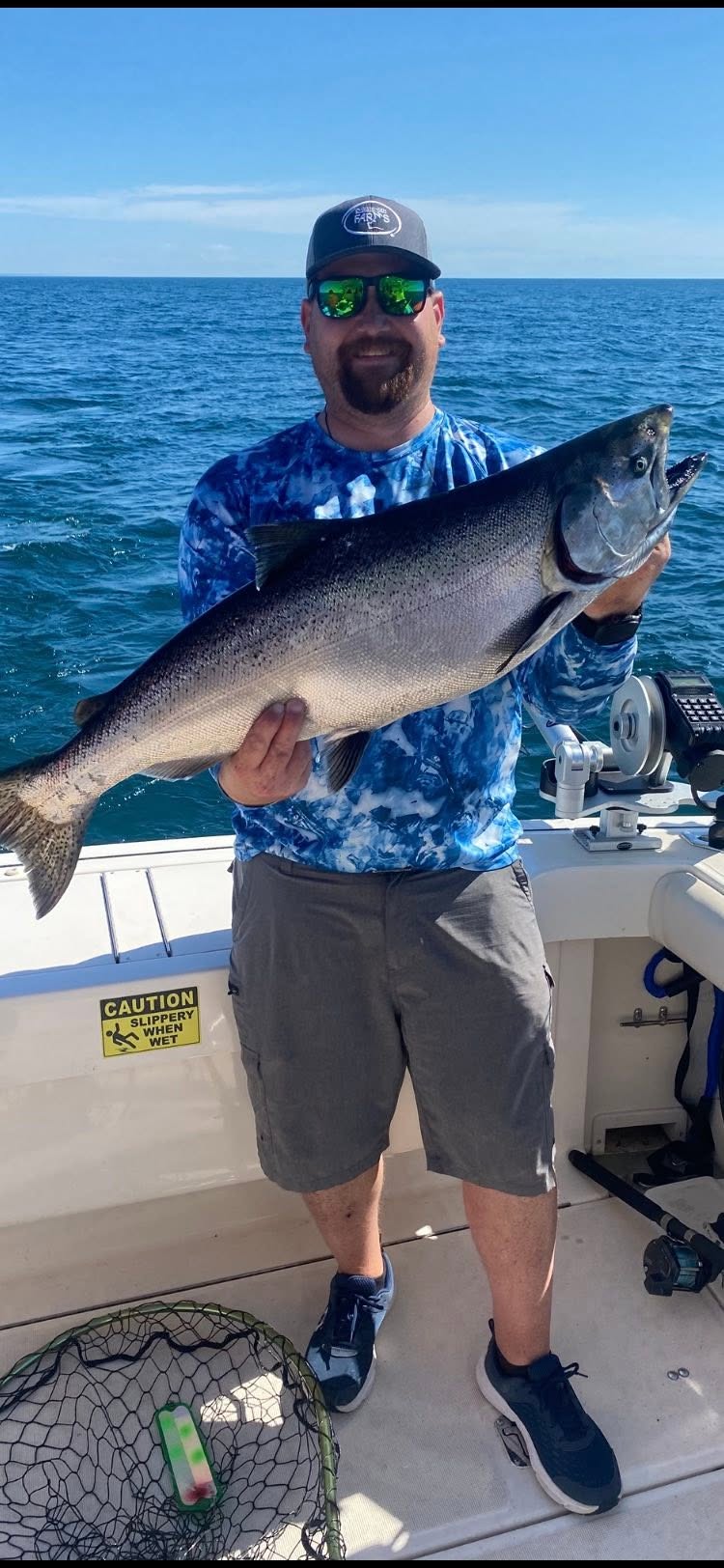 Chinook salmon catch displayed on fishing boat in Sheboygan Wisconsin waters