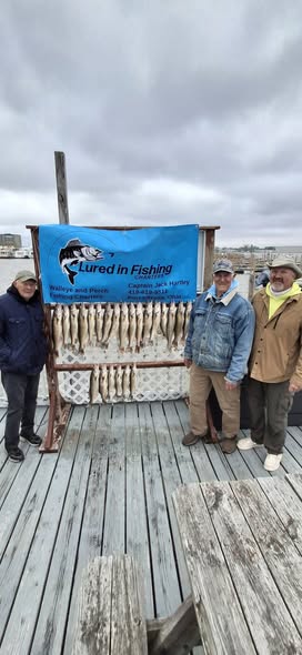 Fishing charter display board showing caught fish from Port Clinton OH trip